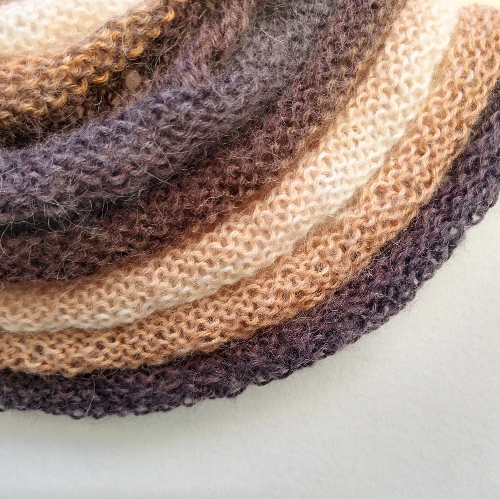 Cowl Scarf Hand Crafted Thin Knit Brown Tan Cream Stripes Hooded Winter Stripes